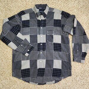 men's patchwork shirt L navy white Nautica button down